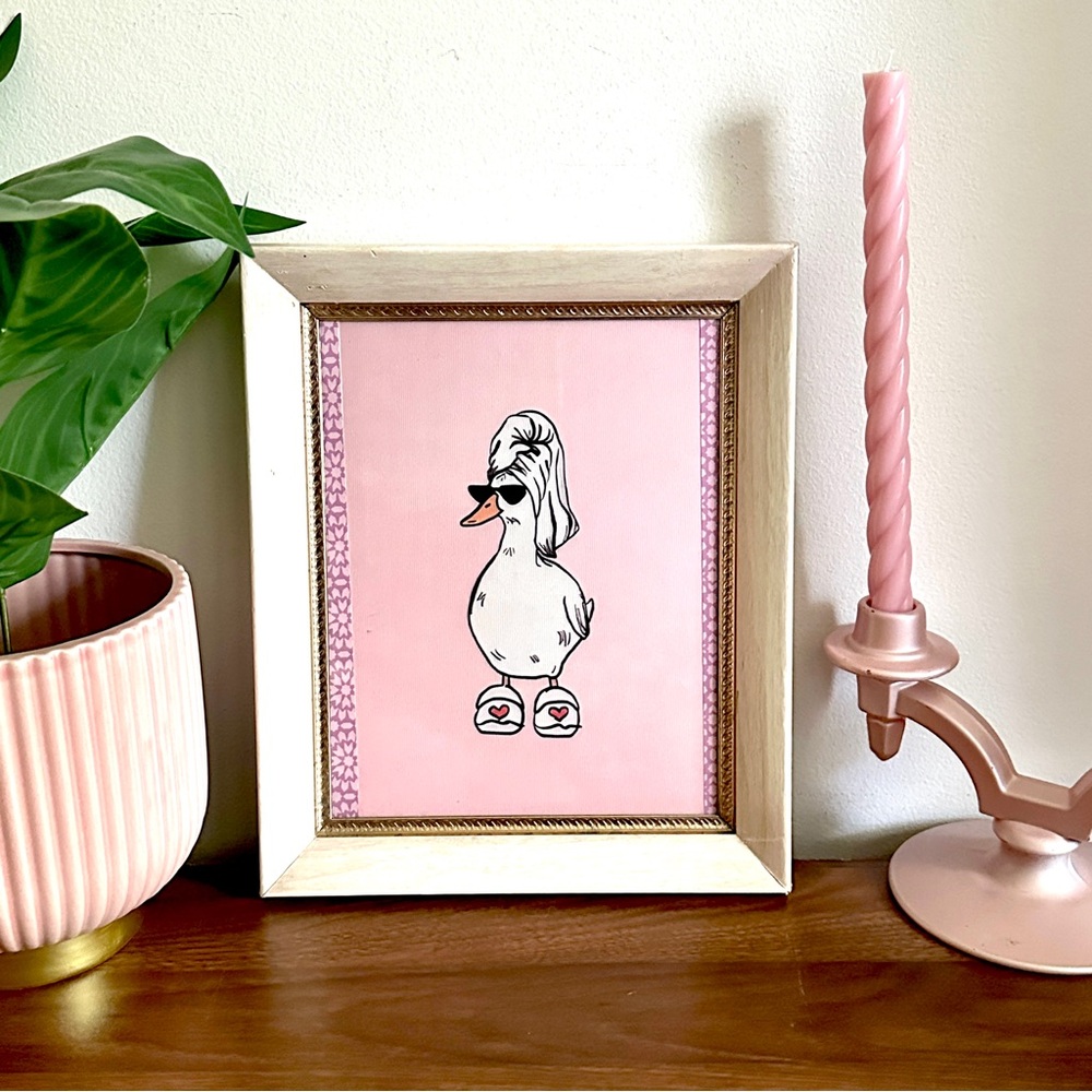 Duck in Slippers Silly Bathroom Art Canvas Print Vintage Framed Wall Art Quirky